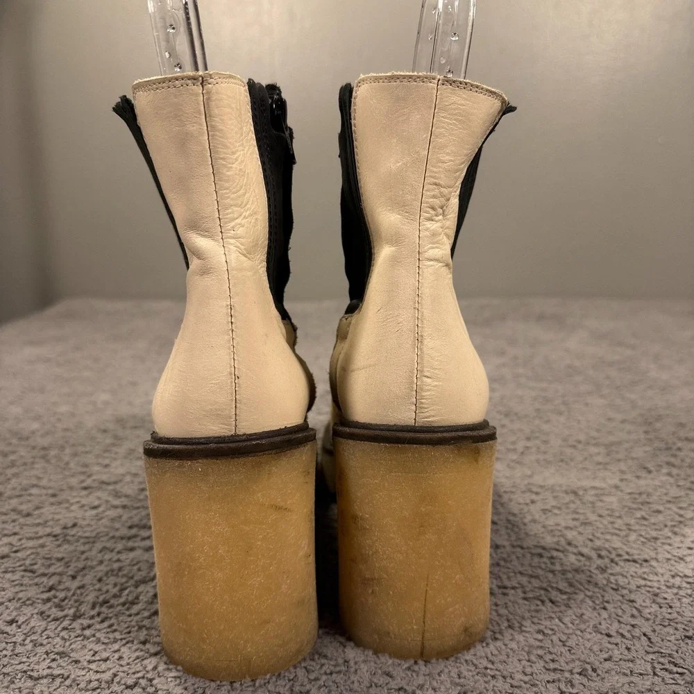 Free People Chunky Boots Women 38 US 8 White Leather Chelsea Block Heel Lug Sole